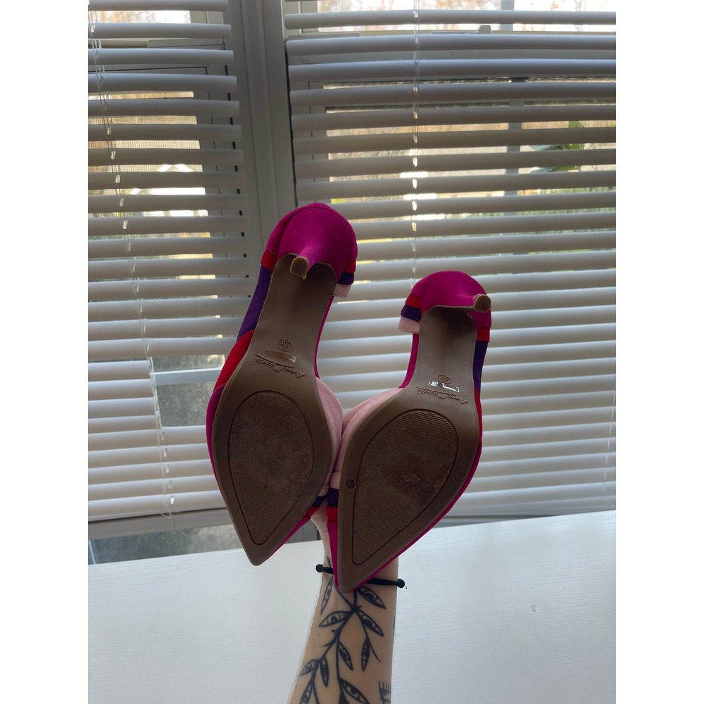 Anne Michelle Pink Purple Red Striped Pointed Toe D'Orsay Stiletto Pumps Size 8 - Picture 5 of 7